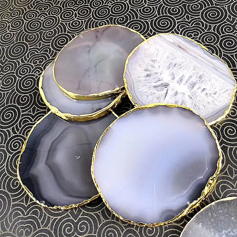 Оптовая продажа, низкая цена, набор разноцветных синих, розовых, белых, черных подставок из натурального золота, агата