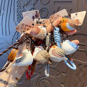 Creative Wind Bird Car Keychain - Fine Pearl Bird Resin Figurine for Car & Bag Hanging Accessory