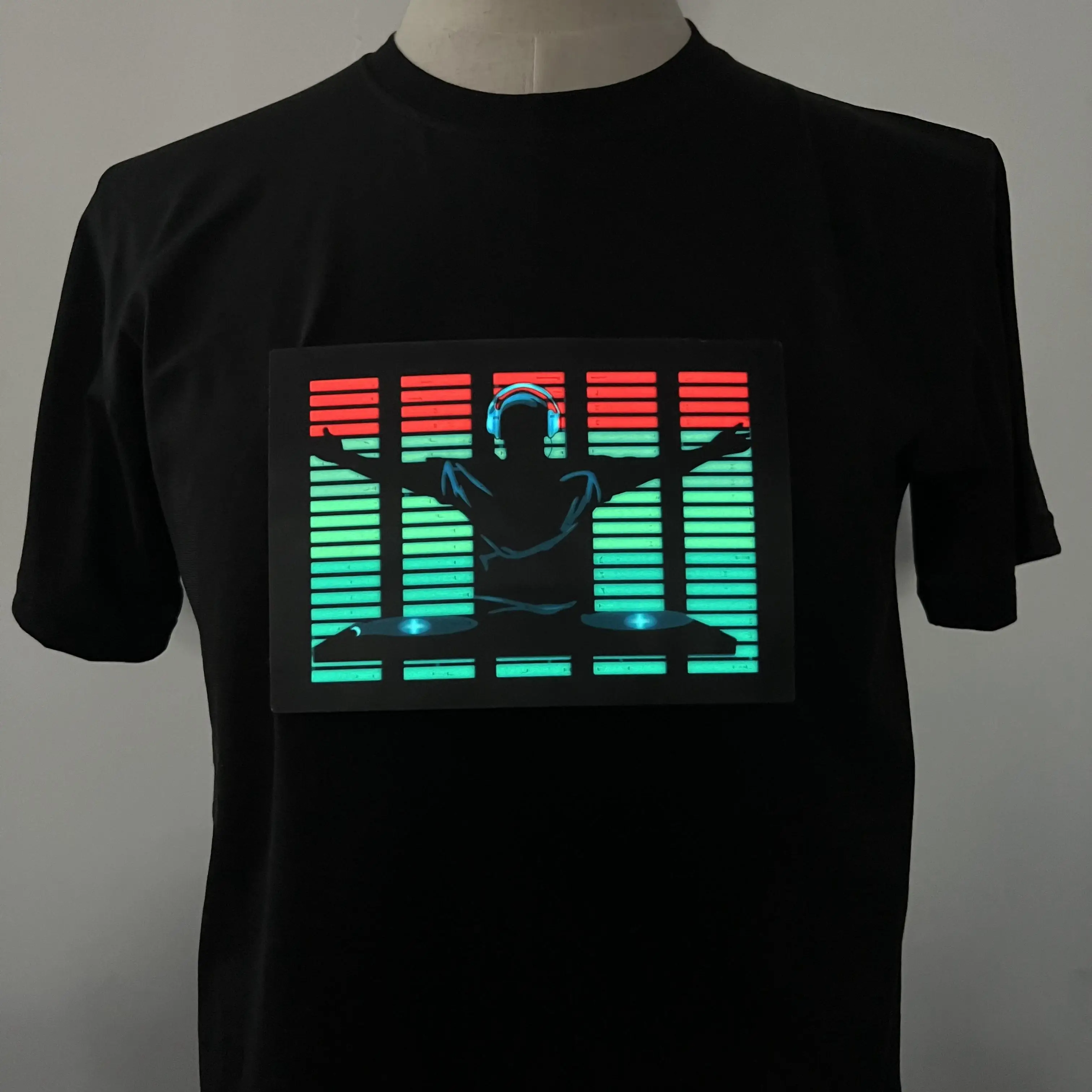 Wireless Sound Activated LED Music Light T Shirt Custom Design EL Flashing T Shirt El LED Glowing T Shirt For Party Christmas