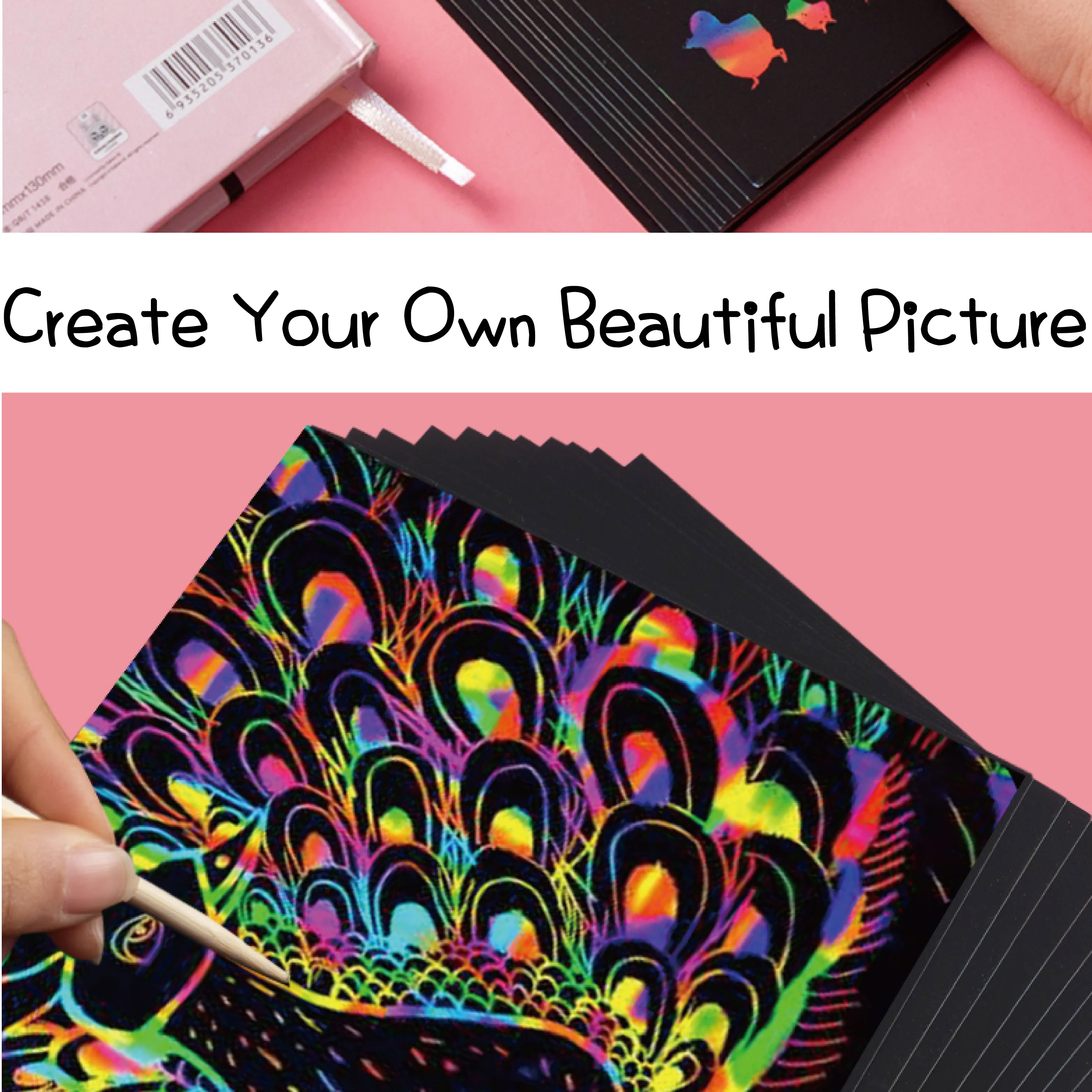 107 Pcs Rainbow Magic Scratch Arts Crafts Supplies Kits Sheet Pack For