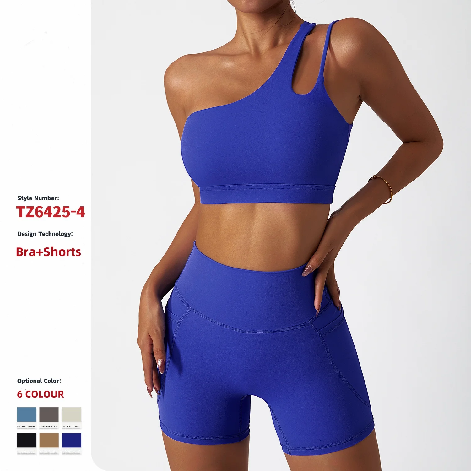 Logo personnalisé, ensemble de yoga en promotion, soutien-gorge d'épaule unique, short et leggings pour femmes