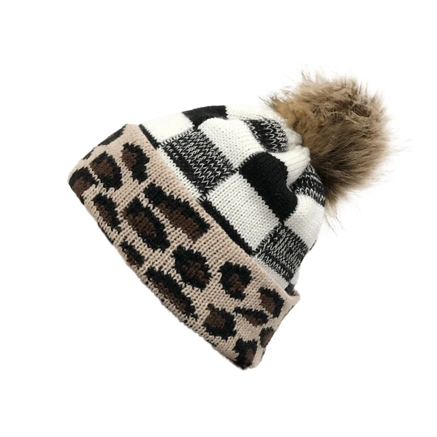 leopard pom beanie