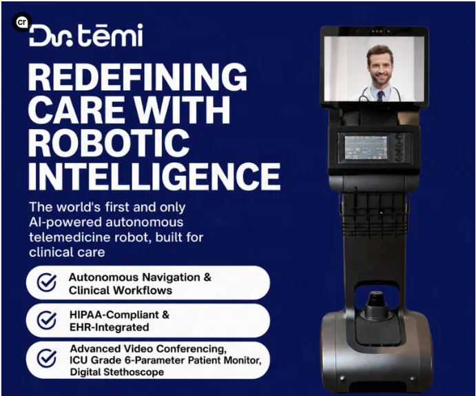 Temi AI Companion Robot Vital Signs Monitor Healthcare Autonomous Navigation Robot for Patient Monitoring Abnormal Alert