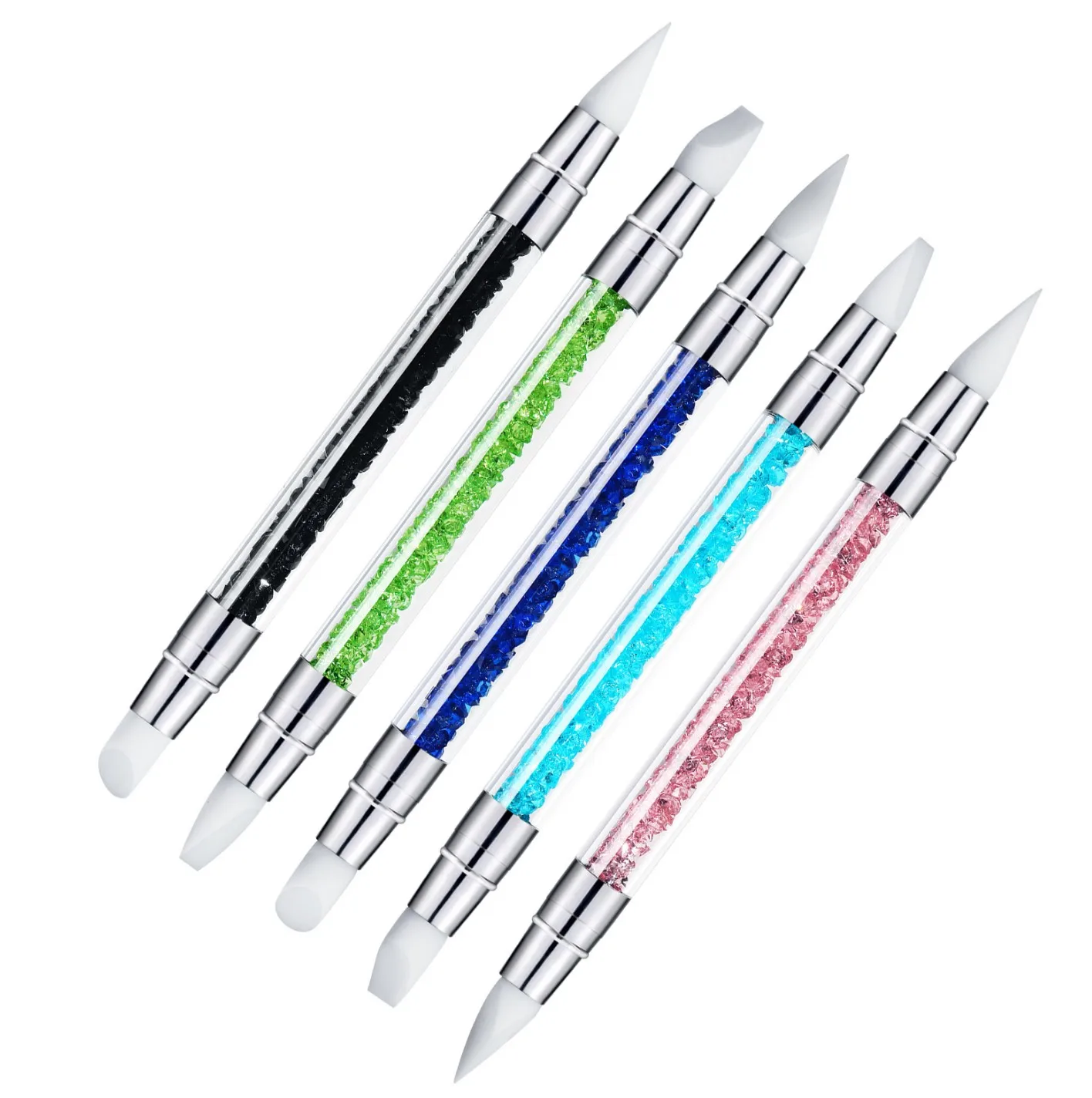 Двусторонняя силиконовая ручка для дизайна ногтей с двойным наконечником со стразами лака инструменты рисования и точек