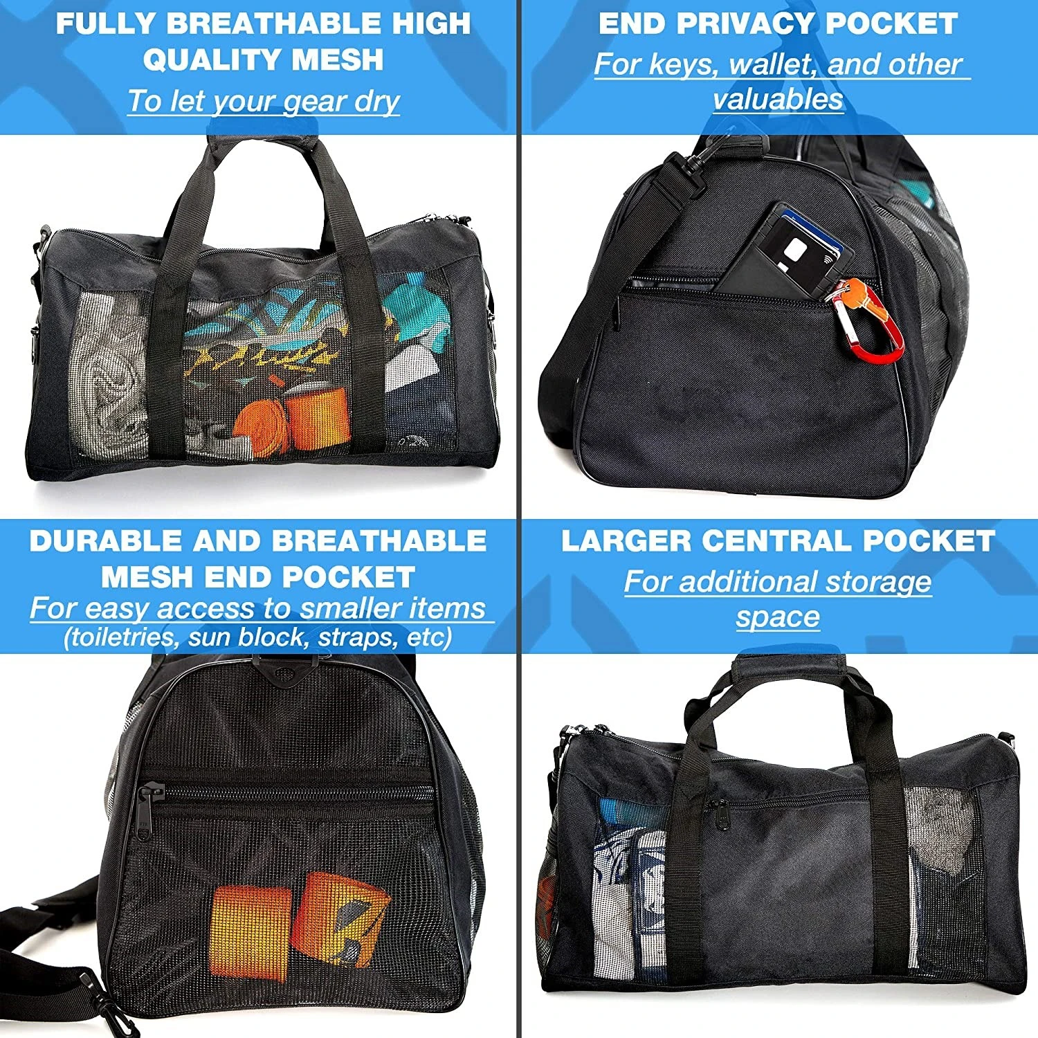 Free Customizable Lightweight Gym Travel Bag for Boxers Swimmers Active Athletes-Breathable Mesh Duffle Fashionable Zipper