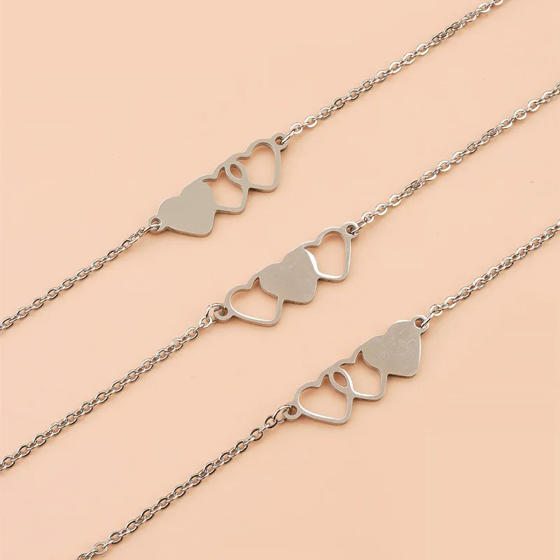 Uloveido Set Di 3 Braccialetti Regolabili A Cuore Intrecciato, Con Perline Contro Il Malocchio, Portafortuna, In Acciaio Inox E Vetro