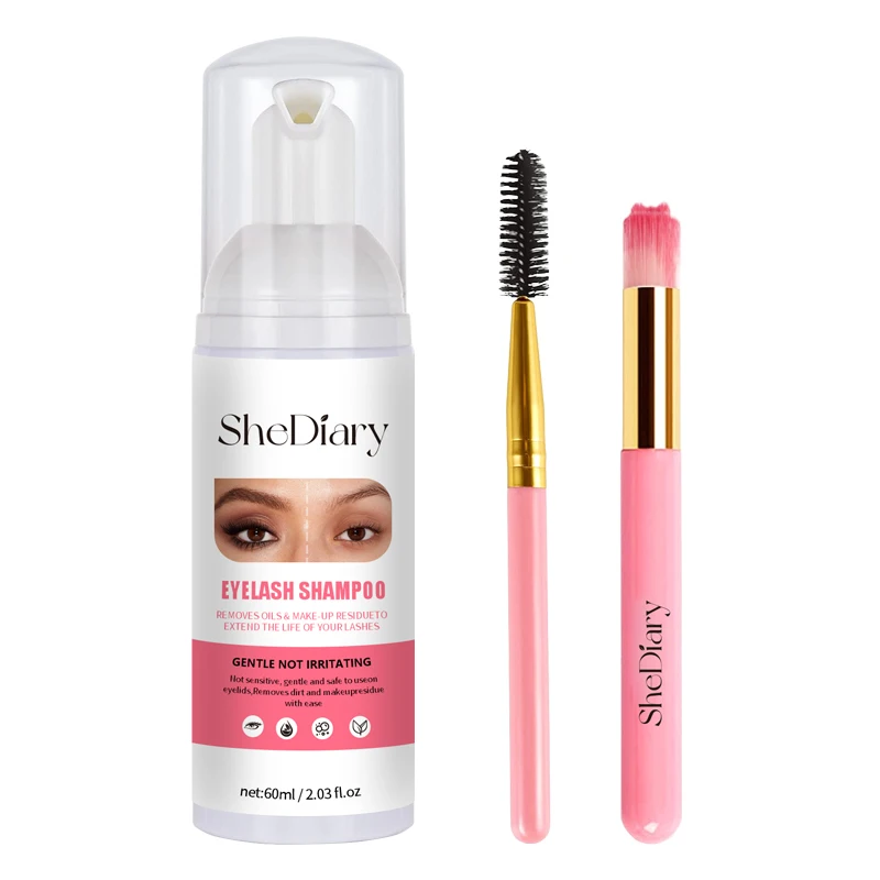 SheDiary Eyelash Extension Cleanser 60ml Eyelash Shampoo Kit Eyelid Foaming Cleanser Clean For Extensions Natural Lashes