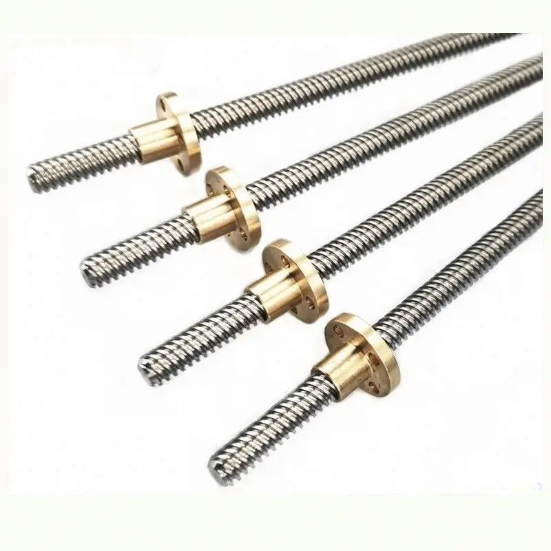 W-08 T5 T8 T10 Lead Screw Nut Thread 8Mm 100Mm-1200Mm Stainless Steel Trapezoidal Rod With Brass Nut for CNC 3D Printer T5