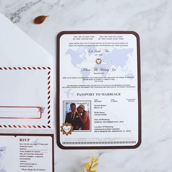 2020 Brown Color Craft Visa Wedding Invitations Letter Barat Invitation Card Boarding Pass Booklet Design for Naming Ceremony
