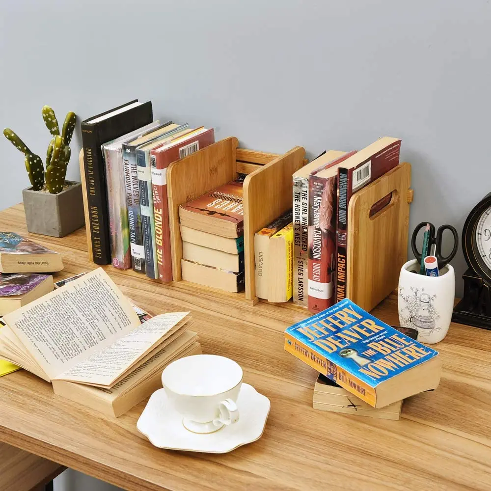 Amazon sells BPA free Table top storage rack Adjustable storage Bamboo bookcase
