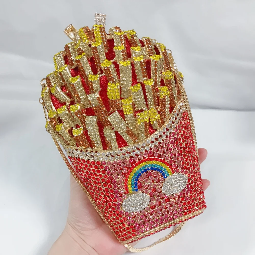Wholesale Young Girls African French Fries Shape Wholesale Indian Diamond  Purses Crystal Women Clutch Bags 2021 Party Clutch Purse From m.
