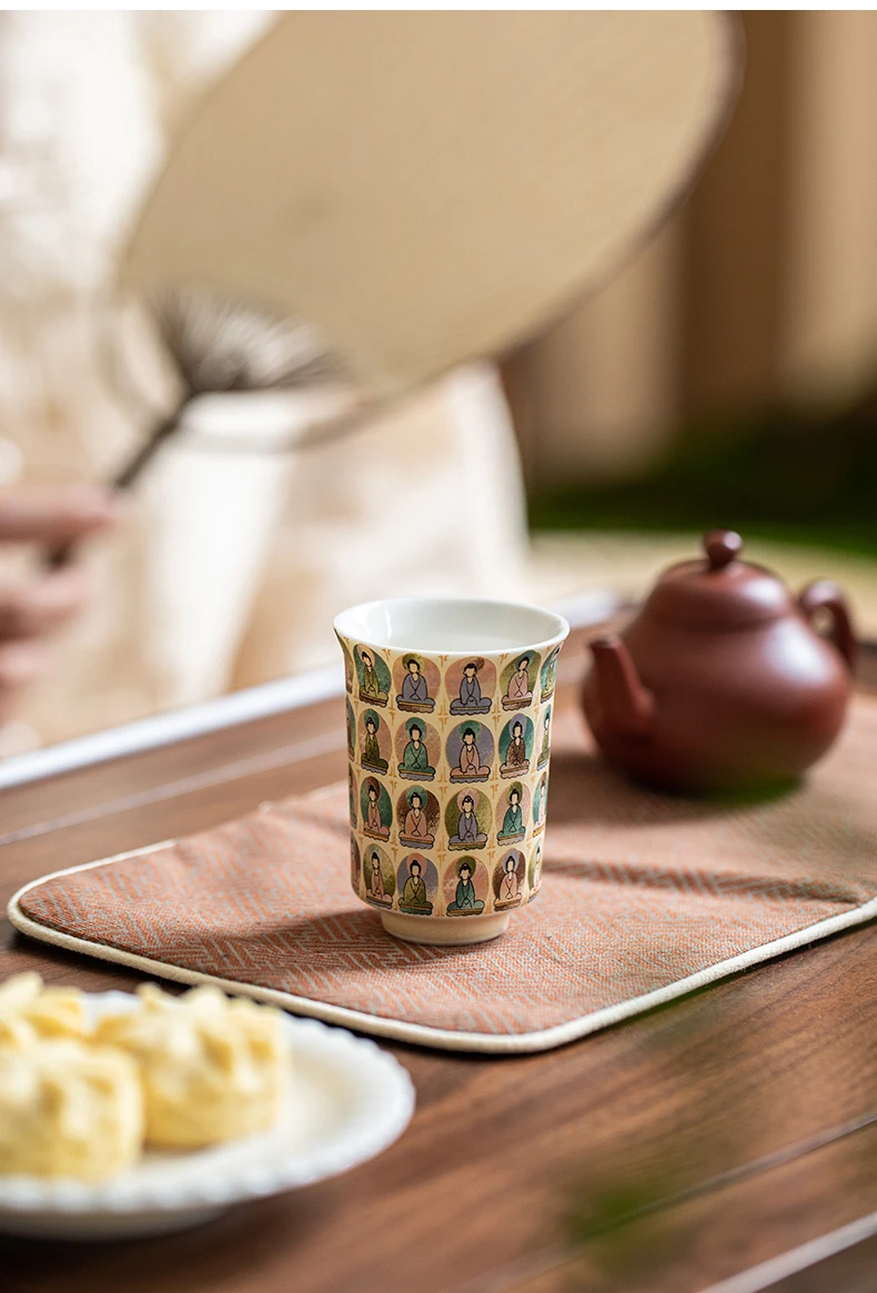 retro home Chinese style thousand Buddha ceramic Kung fu tea cup small personal single cup coffee cup