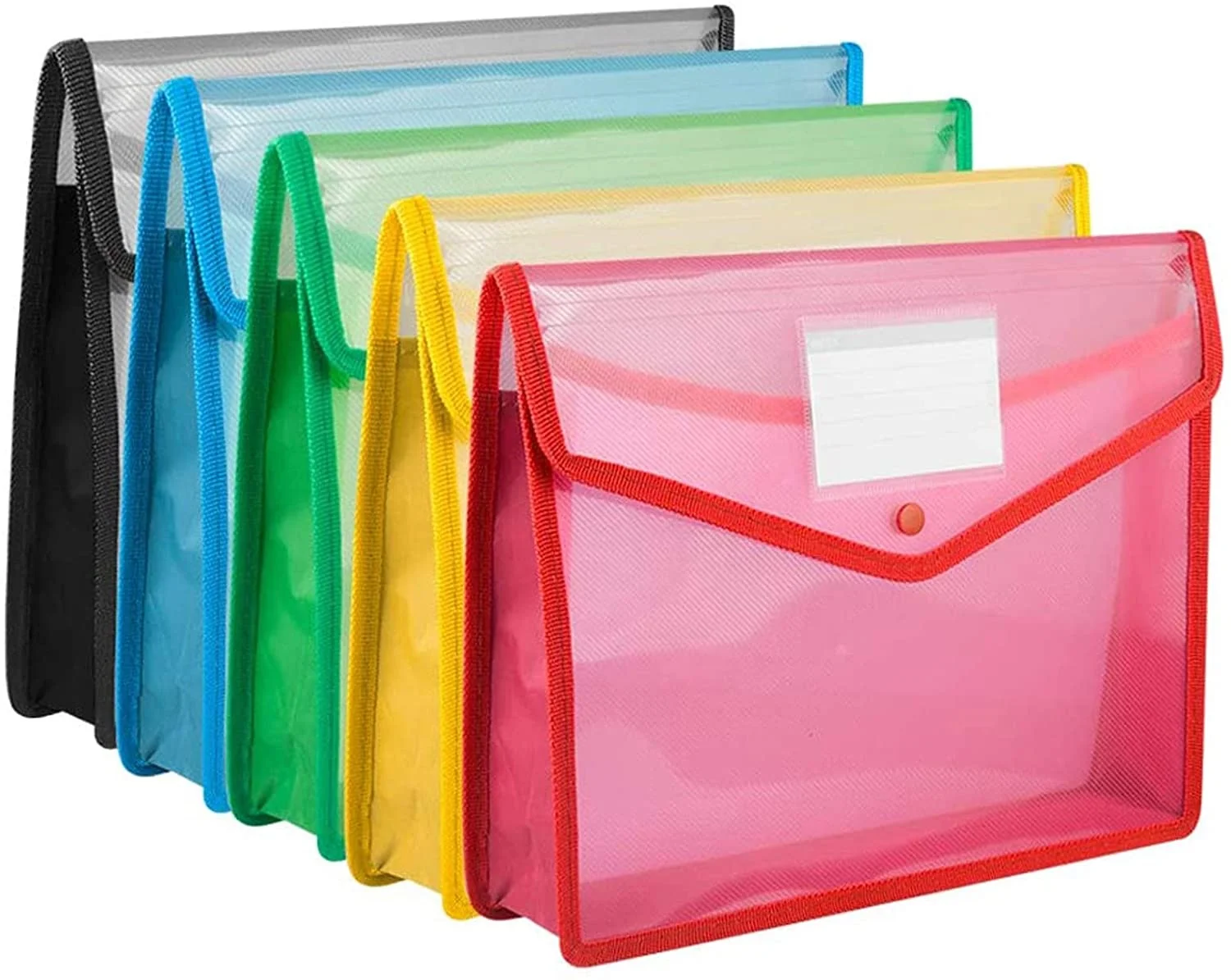 A4 Plastic Wallet Folders with Popper Pack of 5 A+Selected Document Pockets with Button A4 Plastic Envelope Wallets Files A4 for School Office Home Red Blue Yellow Green Black 