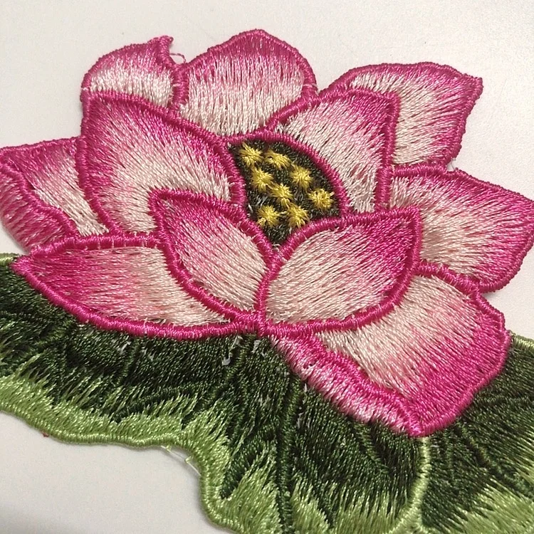 Floral Lotus Design Lace Applique Embroidery Patch Custom Oem