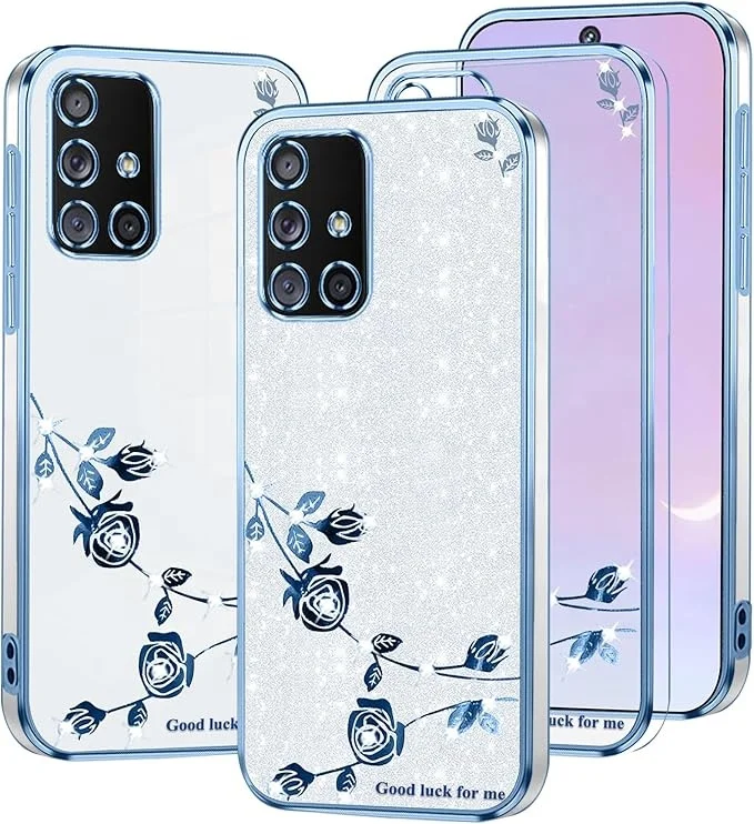 Laudtec Clear Glitter Floral Cute Bling Case for Samsung Galaxy A51 Silicone Shockproof Slim Diamond Sparkle Luxury Case