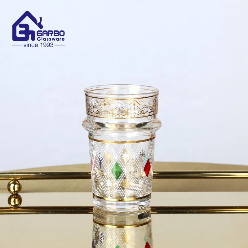 130ml Arabic Style Morocco Style Glass Tea Cup with Gold Decal Design Water Drinking Tea Glass Tumbler Coffer Cup Bamboo Cup