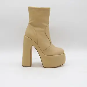 BUSY GIRL HQ1101 Women's Ankle Boots Solid Color Round Toe Boots for Women Chunky Heel Super High Platform Ankle Boots Winter