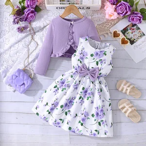 Girls Long-Sleeved Kid's Suit Clothes  Ruffled Jacket Sleeveless Butterfly Casual Kids Dresses Sets