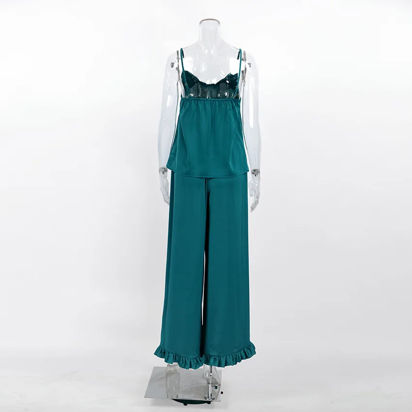 Elegant Satin Sleepwear Long Sleeve Ruffle Trim Homewear 2026 — detail