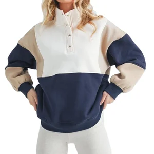 Custom High Quality Manufacturers Casual Autumn Winter Color Block Pullover Sweatshirt for Women