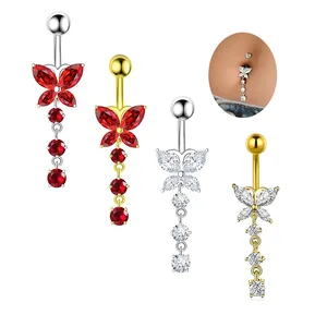 Cubic Zircon Butterfly Belly Button Ring Xinfocus Body Jewelry Wholesale Stainless Steel Jewelry Fashion Navel Piercing