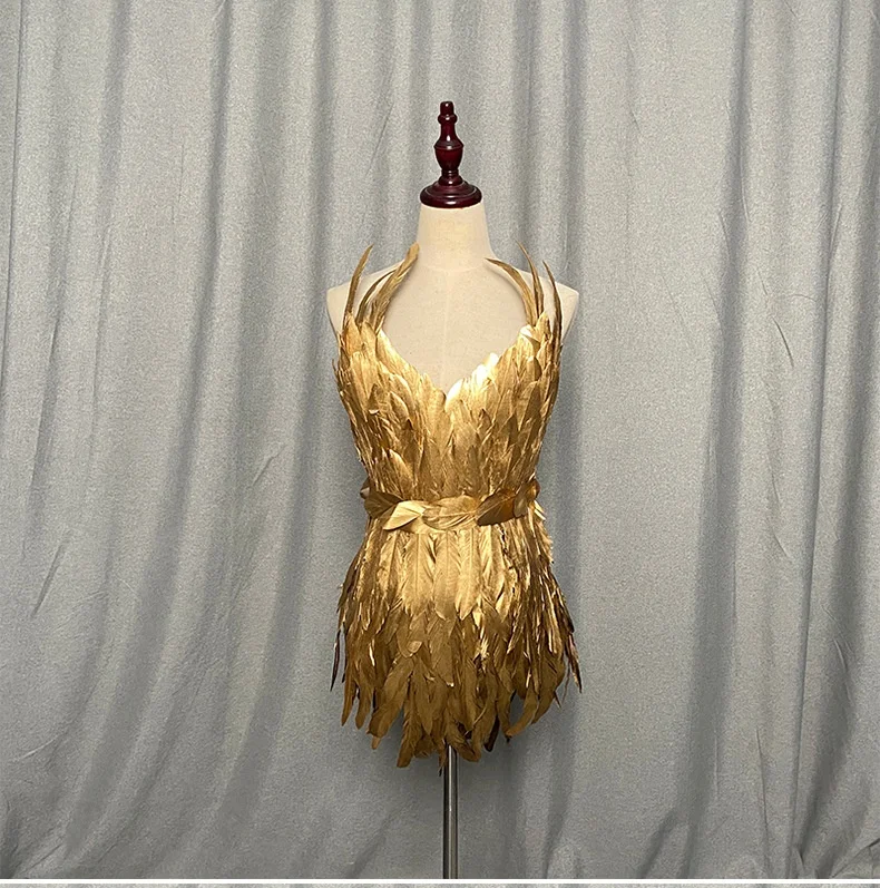 Adult Golden Angel & Swallow Feathers Dress with Show Wings Party  Atmosphere Supplies