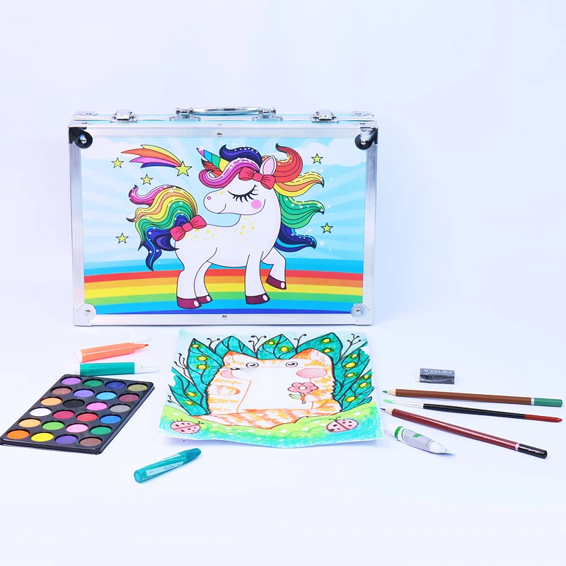 MGS Unicorn Art Drawing and Painting Set with Aluminum Box  for Kids (145Piece) - art set
