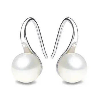 925 Sterling Silver Hoop Handpicked Quality 7.5-8Mm White Freshwater Cultured Pearl Dangle Drop Earrings