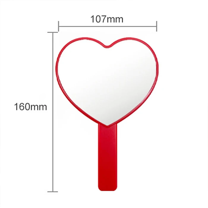 Plastic Heart Shaped Travel Handheld Cosmetic Mirror with Handle Custom Logo