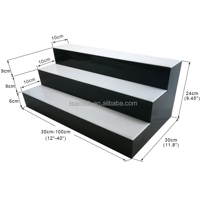 Customized 3 Step LED Acrylic Bottle Shelf  Stand Display 3Tier Led Bar Liquor Display Shelves 16"