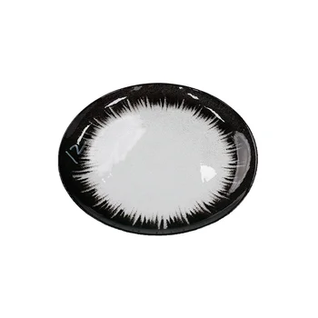 Transparent Glass Dinner Plate with Black Edge Round Decorative Tableware for Home Restaurant Kitchen Serving Plate