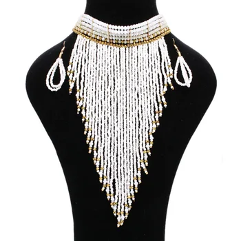 Fashion African Long Tassel Necklace Beads Necklace Set for Women