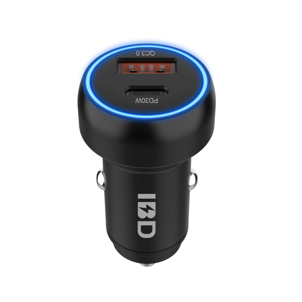 Высококачественное универсальное автомобильное зарядное устройство IBD с 2 USB-портами на 48 Вт QC3.0 18 Вт PD 30 Вт, зарядное устройство для мобильного телефона с индивидуальным логотипом, металлический дизайн