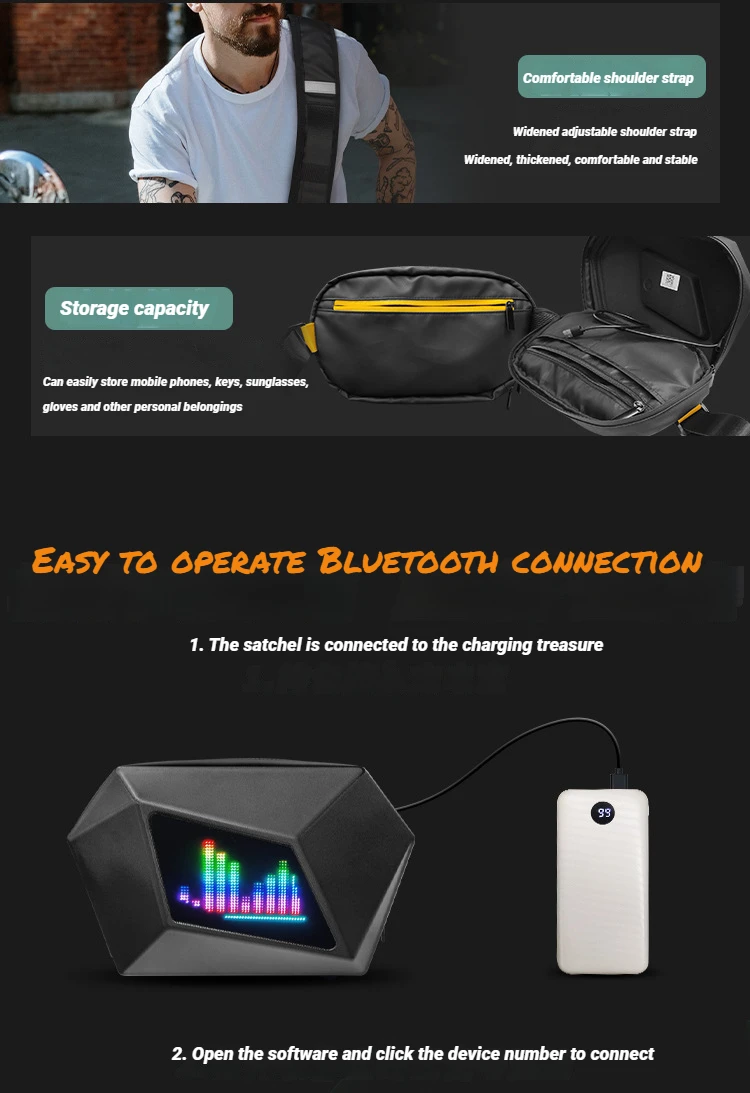 Outdoor 5V Blue-tooth LED LOY Knight Pack Screen Waterproof LED Cycling Crossbody Bag Devil's Eye Backpack  LOY mini