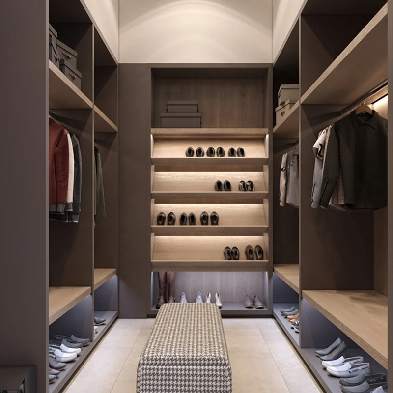 Modern Walk in Robe Wooden Wardrobe Walk in Closet for Bedroom with Sliding Door