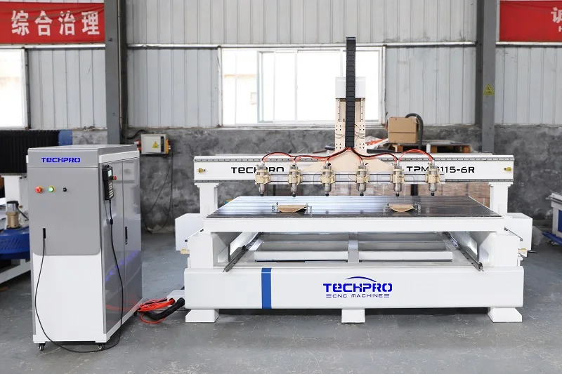 Factory Directly Sale Multi Head 6 Spindle 4 Axis CNC Router Cutting Machine With Rotary Device for Wood Furniture