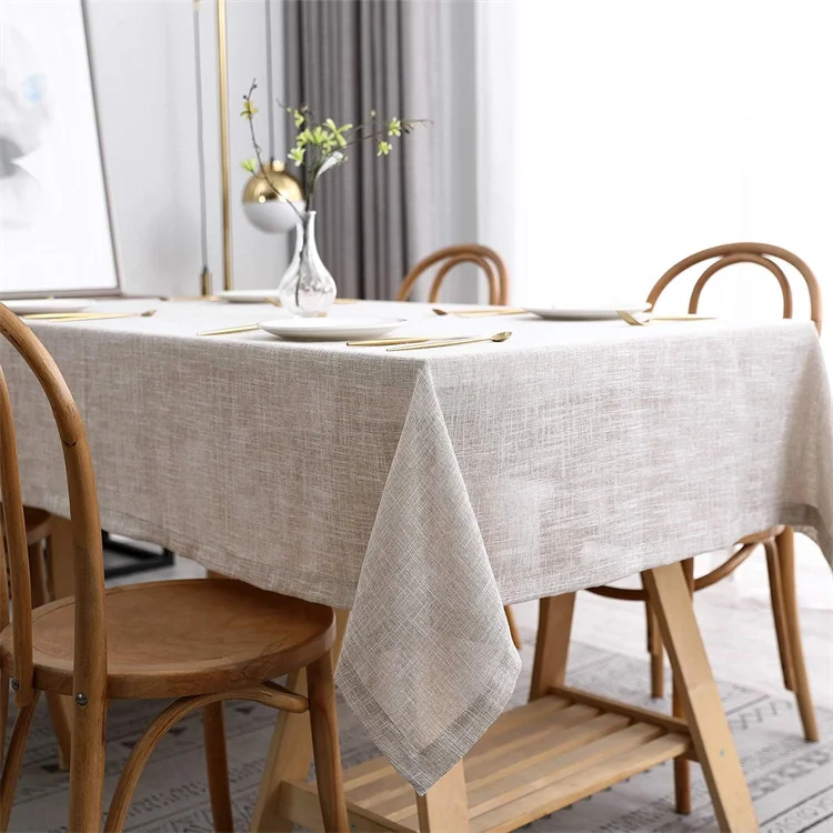 Nature Linen Table Cloth Slubby Texture Wrinkle Resistant Soft Rectangle Tablecloth for Kitchen Dining Tabletop Buffet