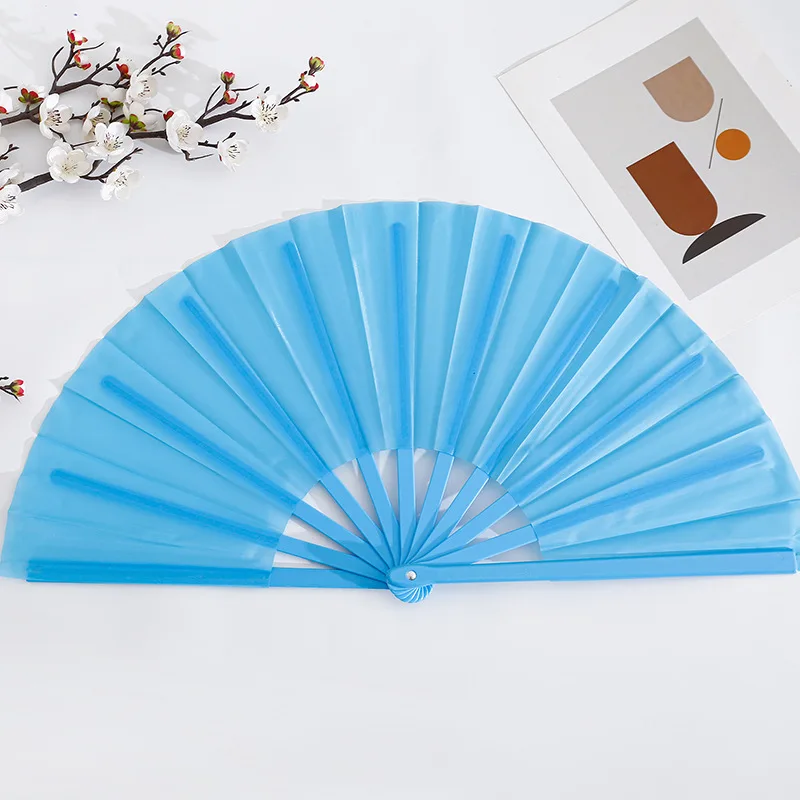 Eco-Friendly Plastic Folding Hand Fan with ROMANCE Style for Promotional Activities in 21cm/23cm/26.5cm/33cm Sizes and 100 Pcs MOQ