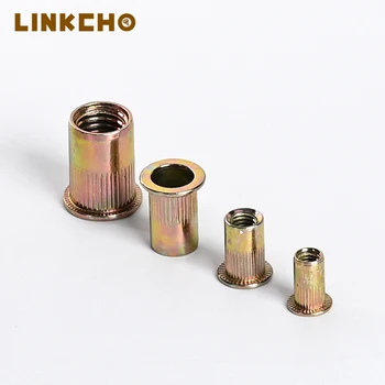 Color zinc flat head vertical grain pull rivet nut large edge flat head vertical grain knurled nut pull rivet nut
