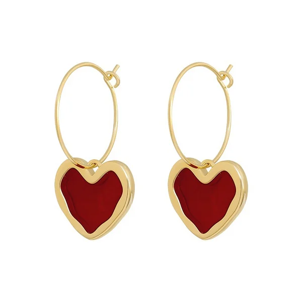 18kt Gold Plated & Red Enamel Ace of Diamonds Charm on Gold Hoop Earring -  True Rocks