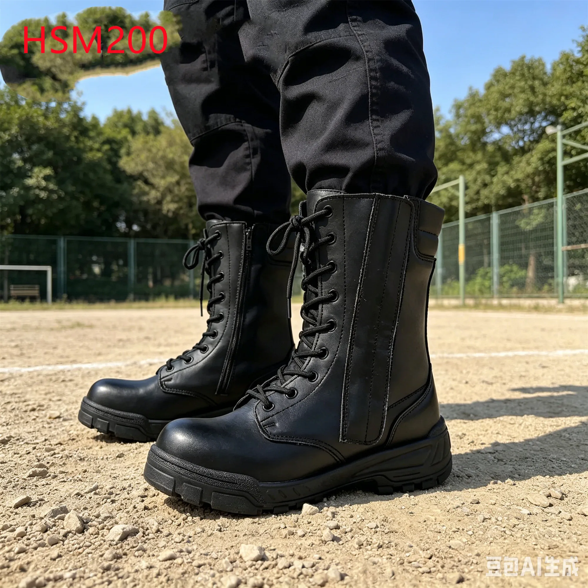 LXG,Team Drill Full Natural Cow Leather Upper Patrol Boots with Side Zip Forestry Logging Magic Tape Design Combat Boots HSM200