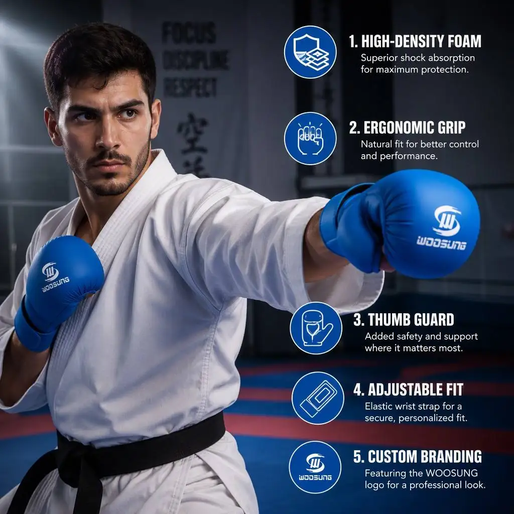 Woosung Professional Gym Glove  Karate Manufacturers Training Equipment Wkf Approved Blue Karate Gloves