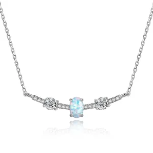 Poliva Factory Wholesale Rhodium Plated 925 Sterling Silver Necklaces Aaa Zircon Natural Stone Opal Necklace for Women