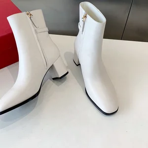 Woman Boots Shoe Accessories Boots Women Shoes High Heels Sapatos Femininos Winter New Round Toe Chunky Heel Leather Boots