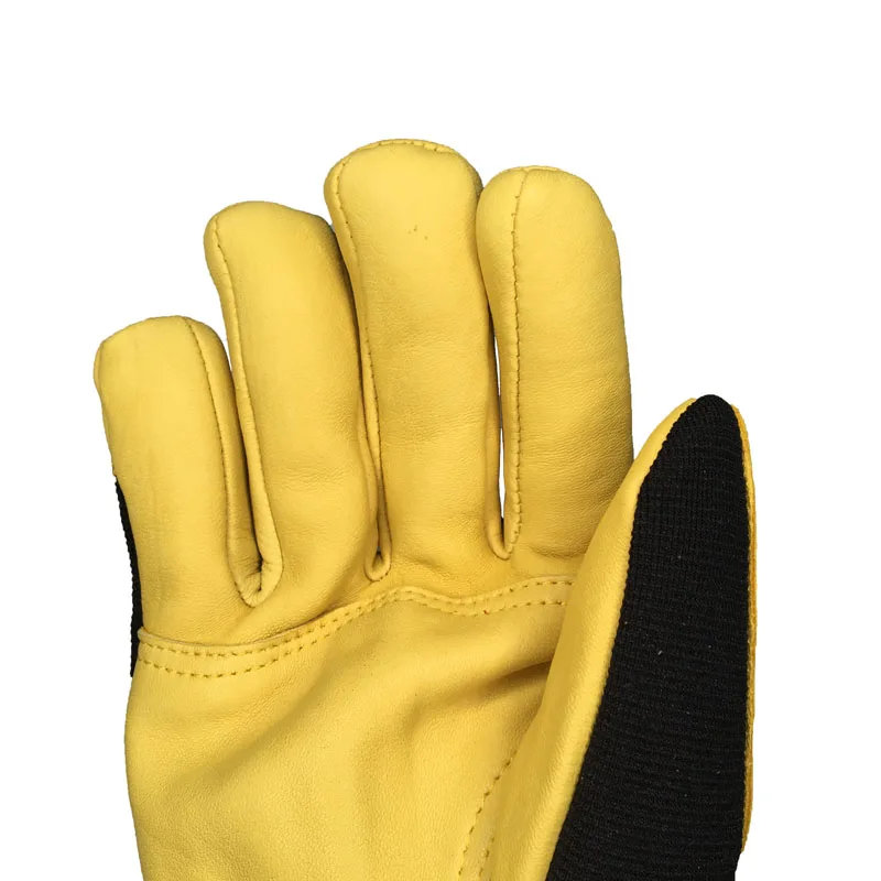 
Winter Warm Yellow Goatskin Fleece Lining Heavy Duty Garden Work Leather Driver Gloves 