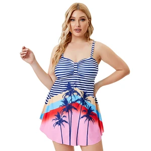 Retro Women Tankini 2 Pieces Bikini Set Ladies Tummy Control L-5XL Swimsuit Plus Size Swimsuits 2022