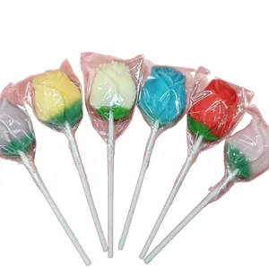 Wholesale Custom Valentine's Day Rose Lollipop High Quality Children's Gift Bouquet Fruity-Sweet Soft Candy Stick Bulk for