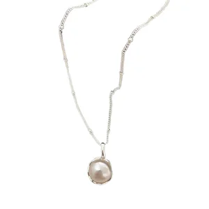 Vintage New Trendy Fashion 925 Sterling Silver Pearl Pendant Necklace Jewelry Unisex Delicate Engagement Wedding Gift