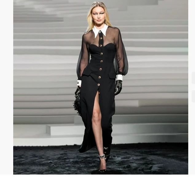 black dresses with white collar Insatiable Long Sleeve Mesh Mini Dress Black