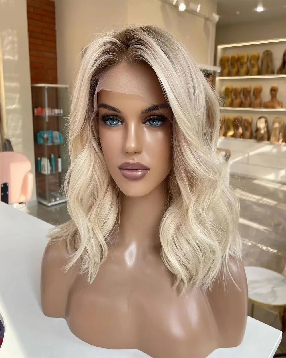 Csipke elülső emberi hajból készült paróka Omber ragasztó nélküli, viselésre kész frontális parókák nőknek_voghion.com